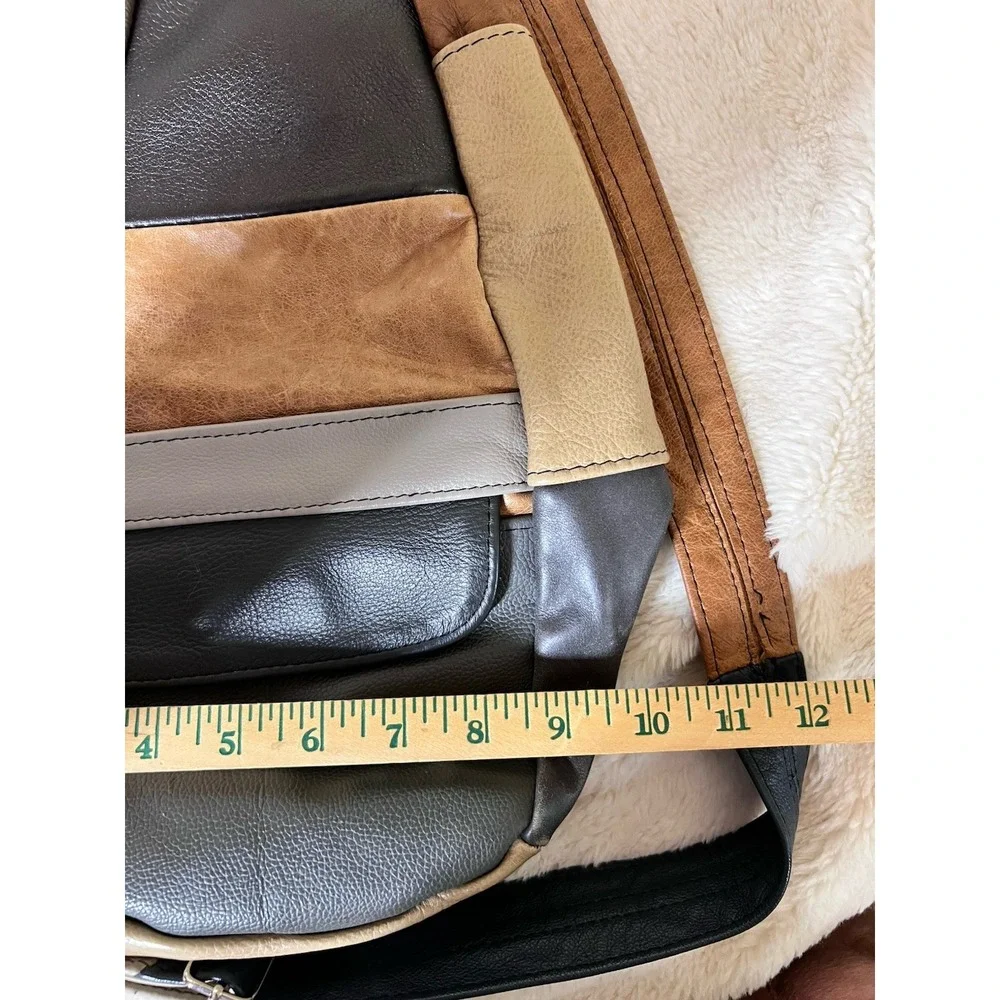 Unmarked Leather Crossbody Patchwork Purse Satchel Red/Lt Brown/Green/Champagne